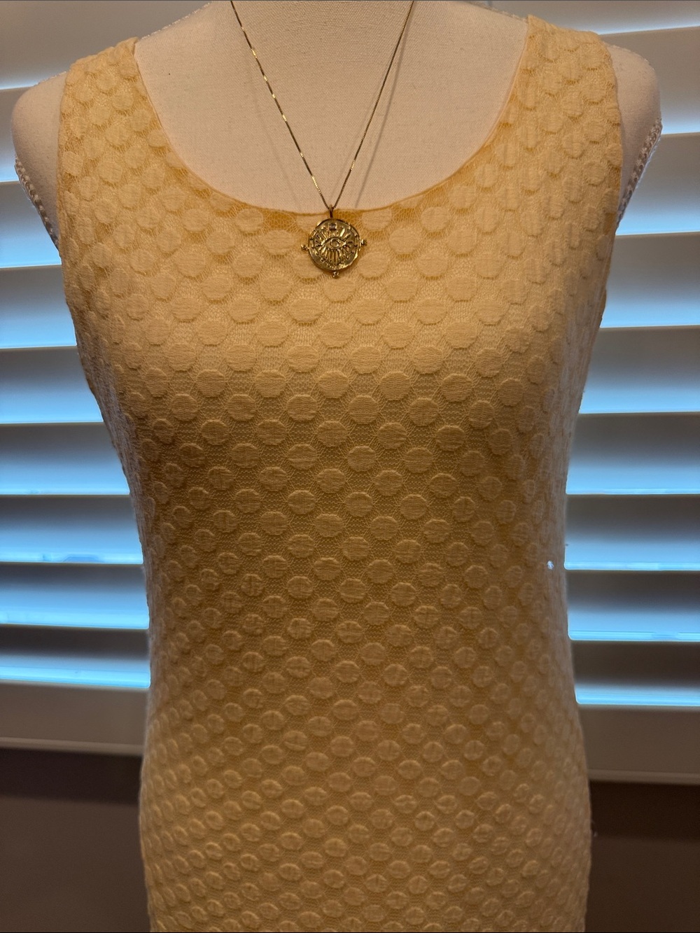 Sleeveless butter yellow Maxi Dress with Textured Dot Knit
